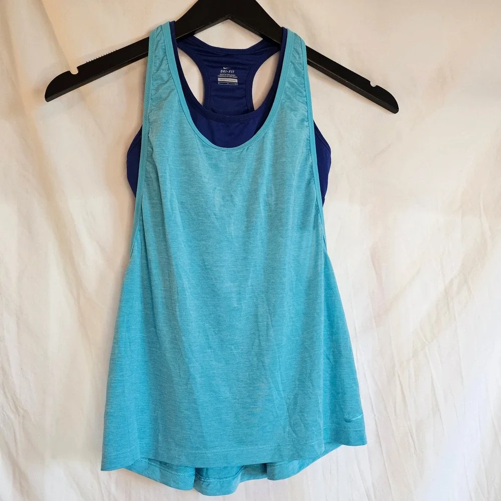 Nike Small Dri-FIT 2-in-1 Training Tank Top with Built-in Sports Bra Turquoise